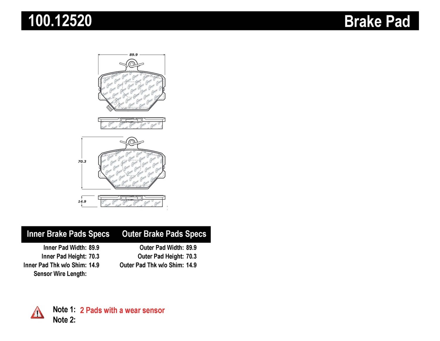 Foto de Pastilla de Freno de Disco OE Formula Pads para Smart Fortwo 2009 2014 Marca CENTRIC PARTS Nmero de Parte 100.12520