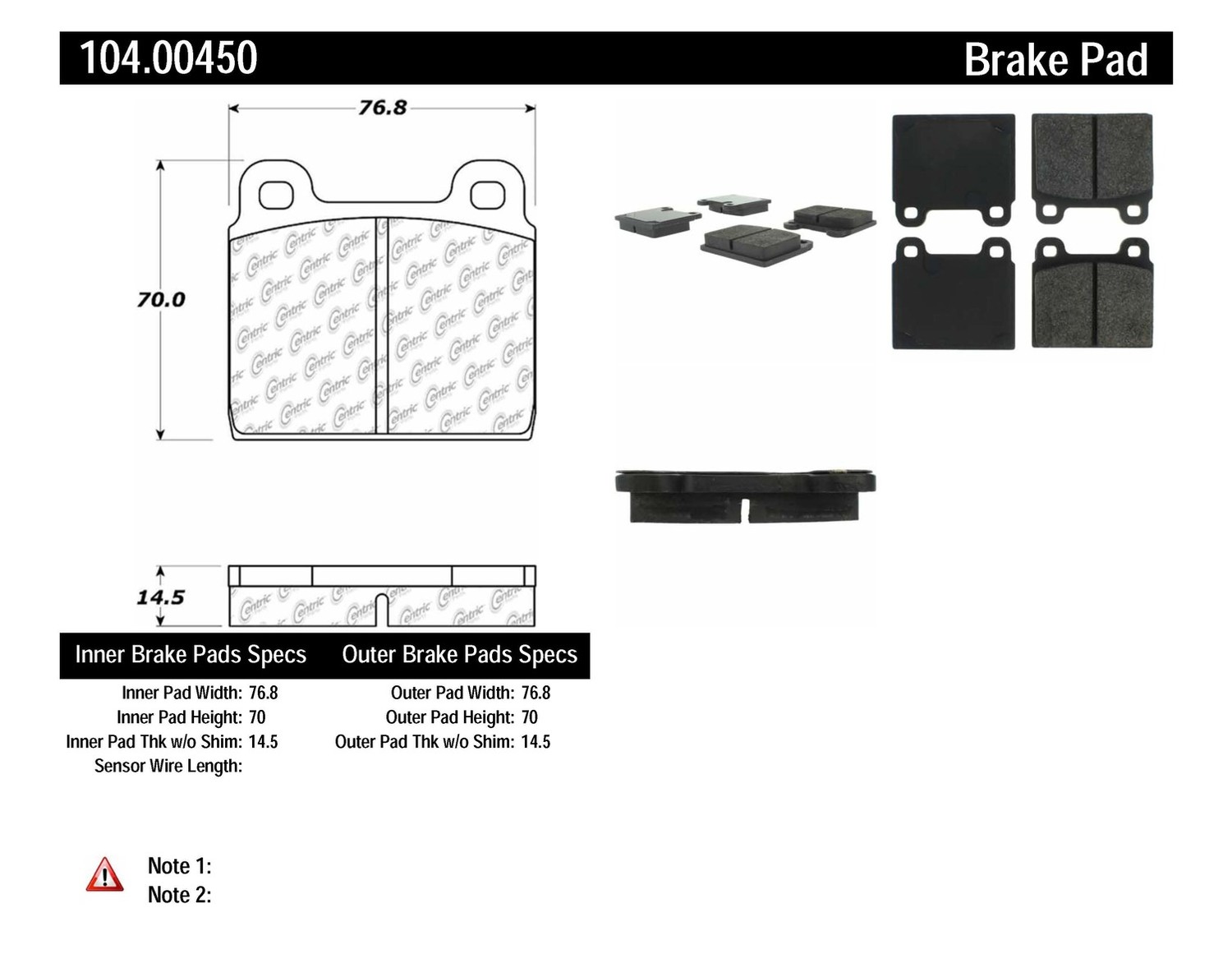 Foto de Pastilla de Freno de Disco Posi-Quiet Metallic w Shims-Preferred para Porsche Alfa Romeo BMW Mercedes-Benz Volkswagen Ferrari Marca CENTRIC PARTS Nmero de Parte 104.00450