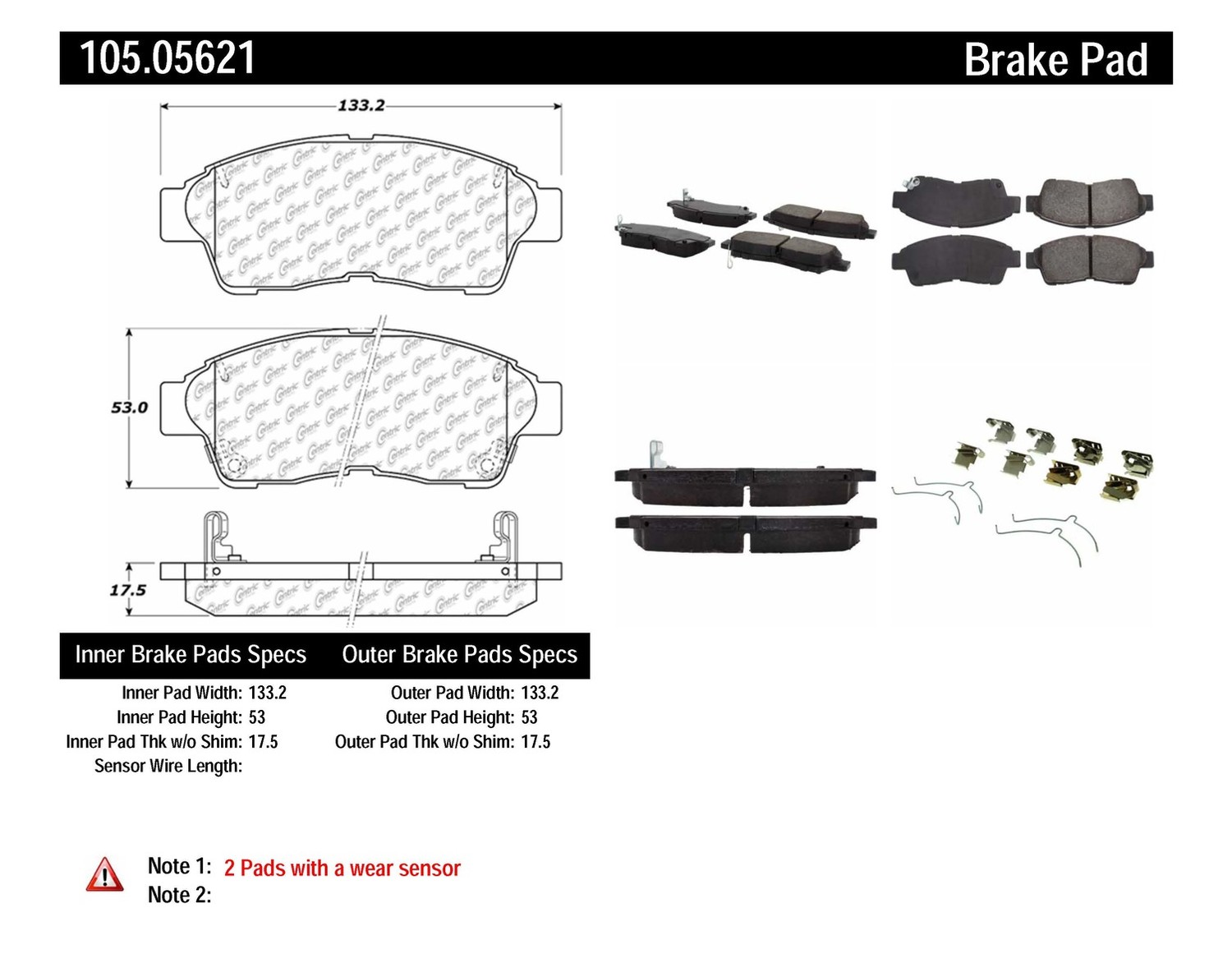 Foto de Pastillas de Freno Posi-Quiet Ceramic w Shims & Hardware-Preferred para Toyota RAV4 2001 Marca CENTRIC PARTS Nmero de Parte 105.05621