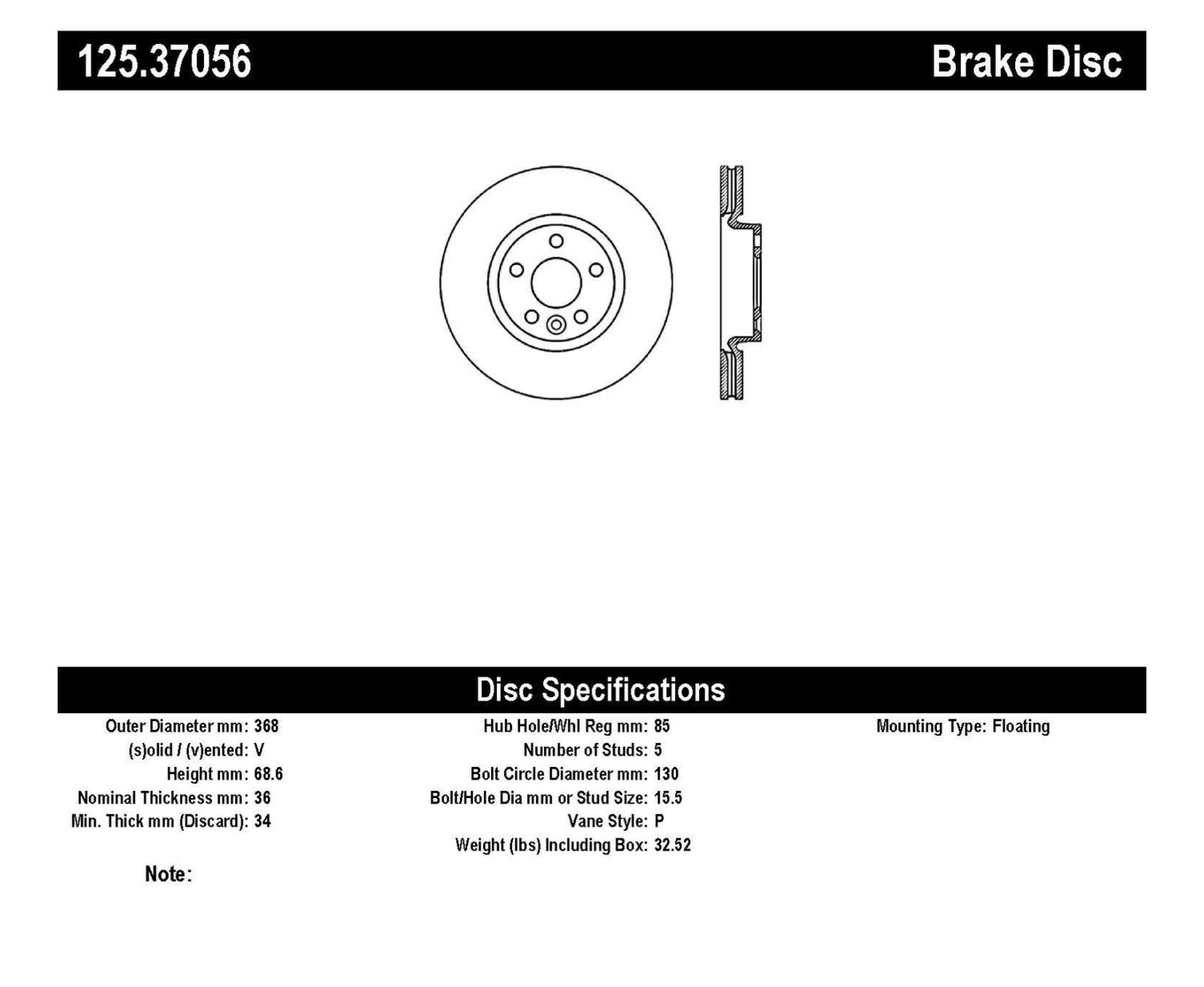 Foto de Rotor disco de freno Aleacin alta en Carbono para Porsche Cayenne 2008 Volkswagen Touareg 2008 2009 Marca CENTRIC PARTS Nmero de Parte 125.37056