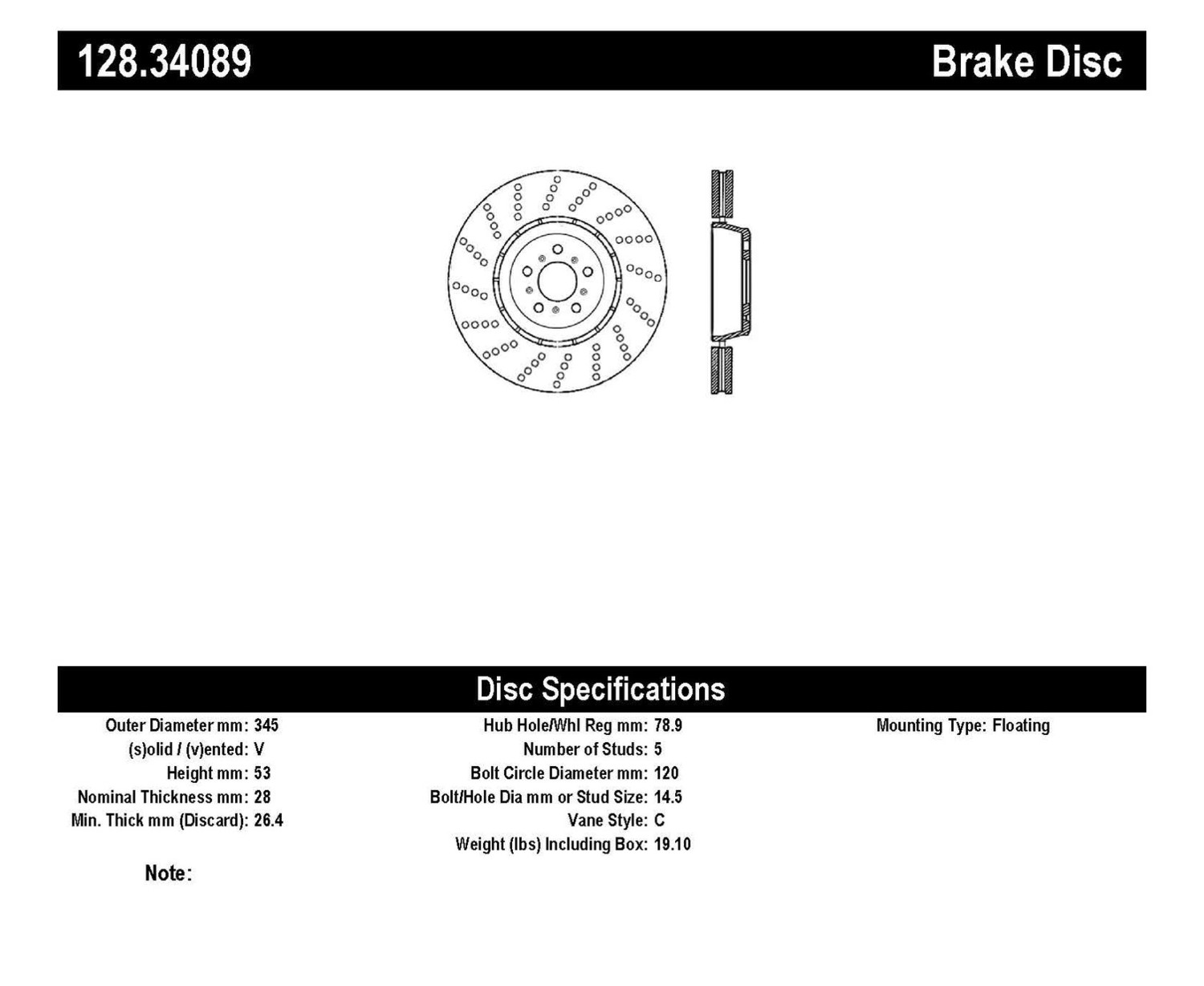 Foto de Rotor disco de freno Perforado Tipo OE para BMW M3 2006 BMW Z4 2006 2007 2008 Marca CENTRIC PARTS Nmero de Parte 128.34089