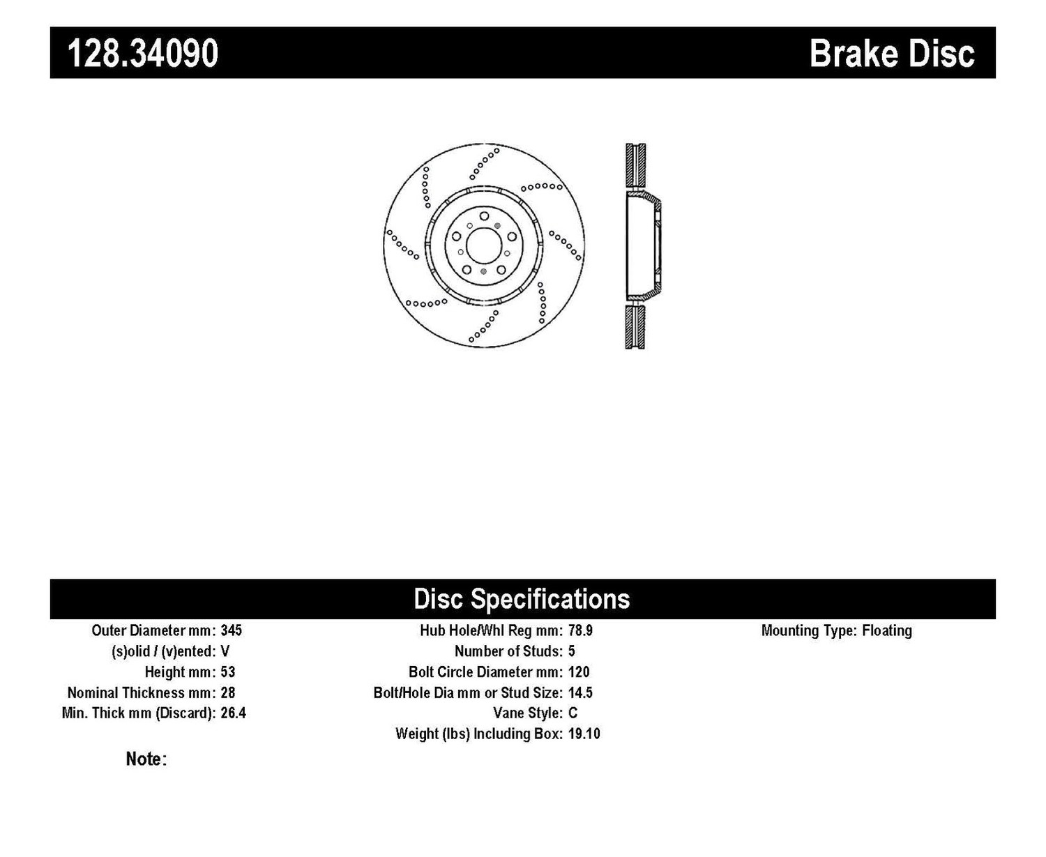 Foto de Rotor disco de freno Perforado Tipo OE para BMW M3 2006 BMW Z4 2006 2007 2008 Marca CENTRIC PARTS Nmero de Parte 128.34090