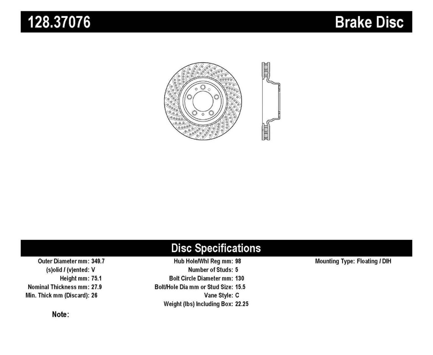 Foto de Rotor disco de freno perforado tipo OE para Porsche 911 2010 2011 2012 2013 Marca CENTRIC PARTS Nmero de Parte 128.37076
