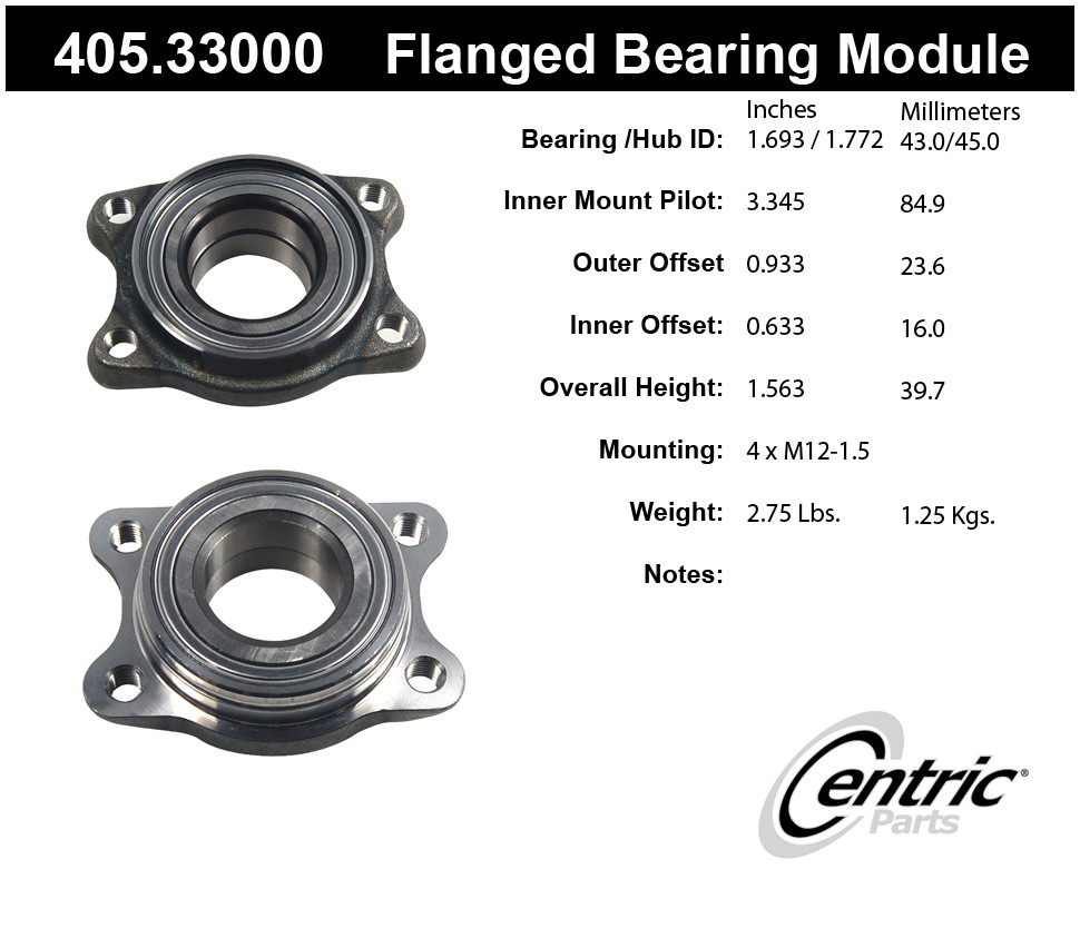 Foto de Conjunto de Cojinete de Rodamiento y Cubo Premium & para Audi A4 1999 Marca CENTRIC PARTS Nmero de Parte 405.33000