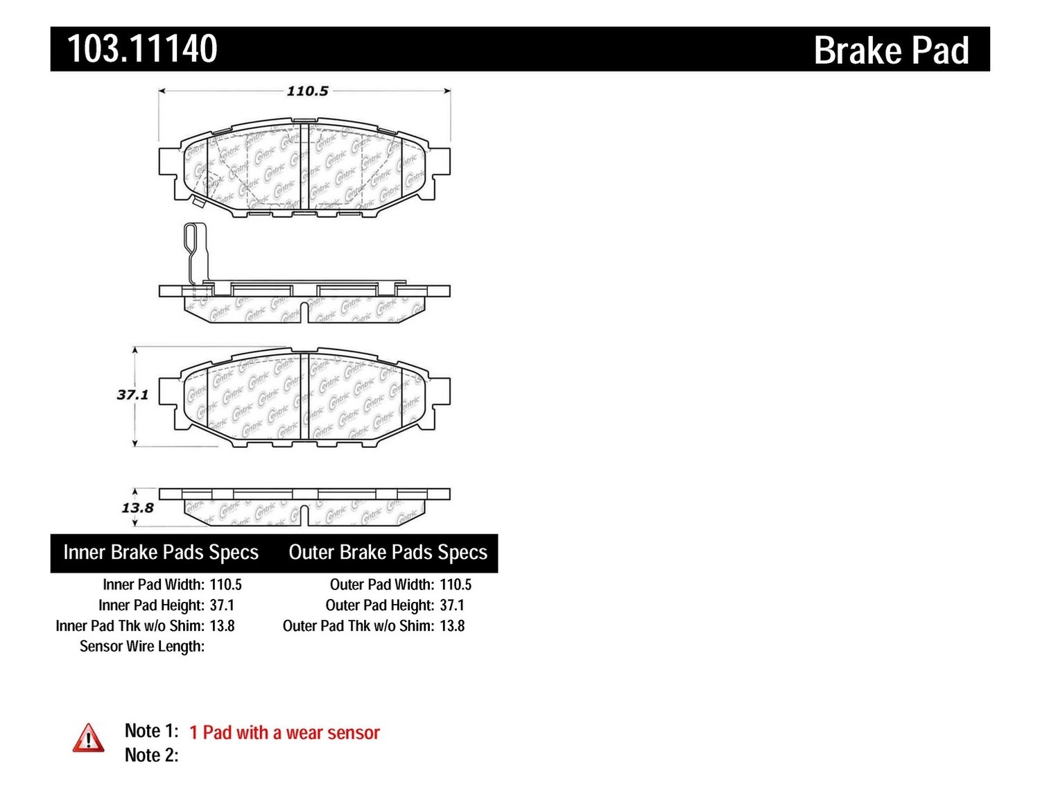 Foto de Pastilla de Freno de Disco C-TEK Ceramic Pads para Subaru Legacy 2010 Marca C-TEK Nmero de Parte 103.11140