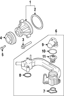 Foto de Empacadura de la carcasa del termostato del refrig Original para Ford Explorer Ford Explorer Sport Trac Ford Mustang Ford F-150 Mercury Mountaineer Marca FORD Parte #6L2Z8C388A