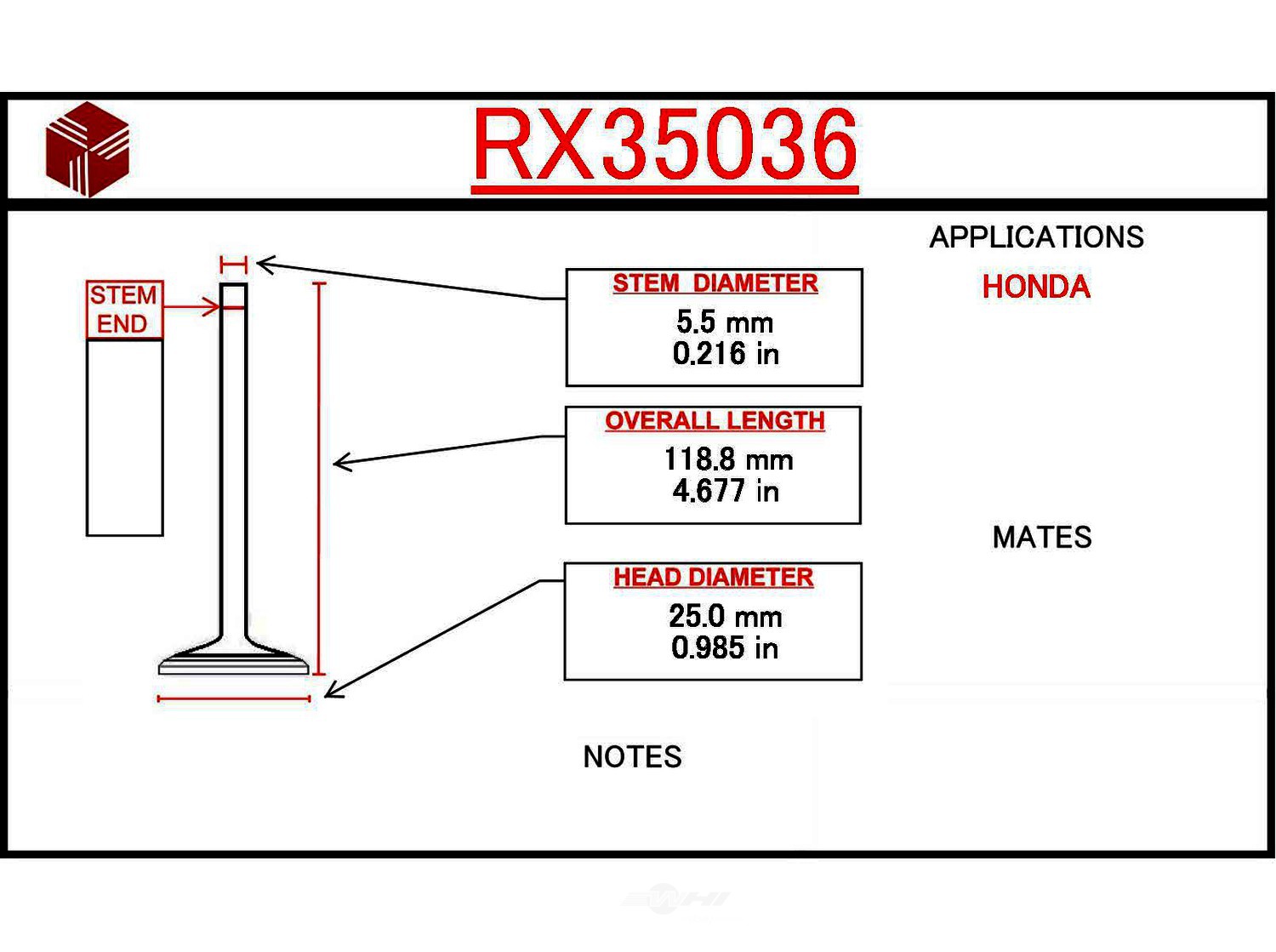 Foto de Vlvula de Escape del Motor para Honda Civic 2005 Marca ITM Nmero de Parte RX9637