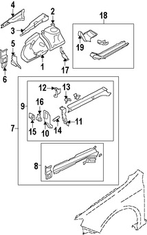 Foto de Refuerzo del protector del Guardafangos Original para Subaru Impreza Subaru Forester Marca SUBARU Nmero de Parte 51021FG0009P