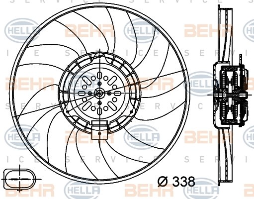 Foto de Ventilador de enfriamiento del motor Service para Audi A4 Audi A4 Quattro Audi A5 Audi A5 Quattro Audi Q5 Marca BEHR Hella Nmero de Parte #351044361