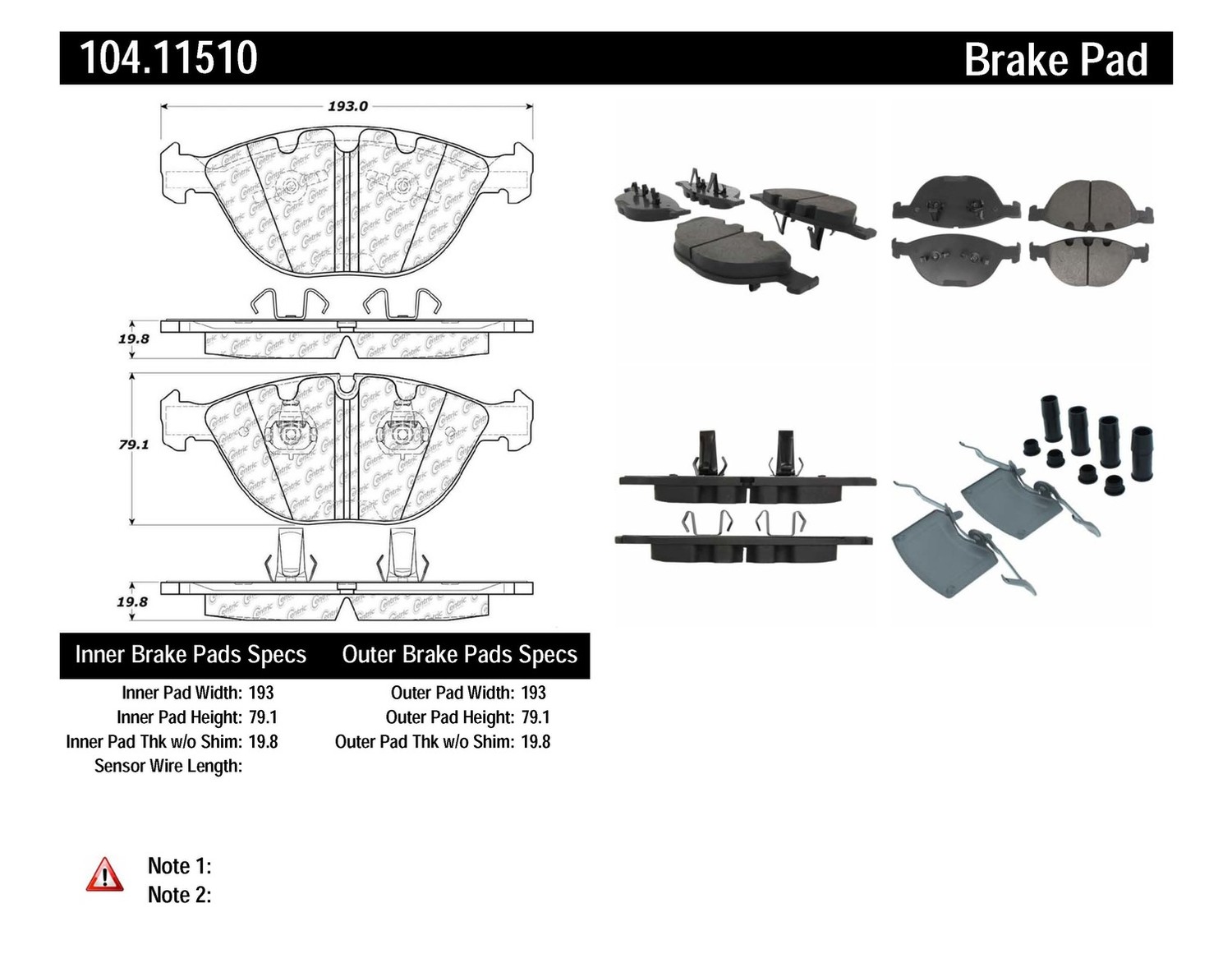 Foto de Pastilla de Freno de Disco Posi-Quiet Metallic w Shims & Hardware-Preferred para BMW M5 BMW M6 BMW Alpina B7 Rolls Royce Phantom Marca CENTRIC PARTS Nmero de Parte 104.11510