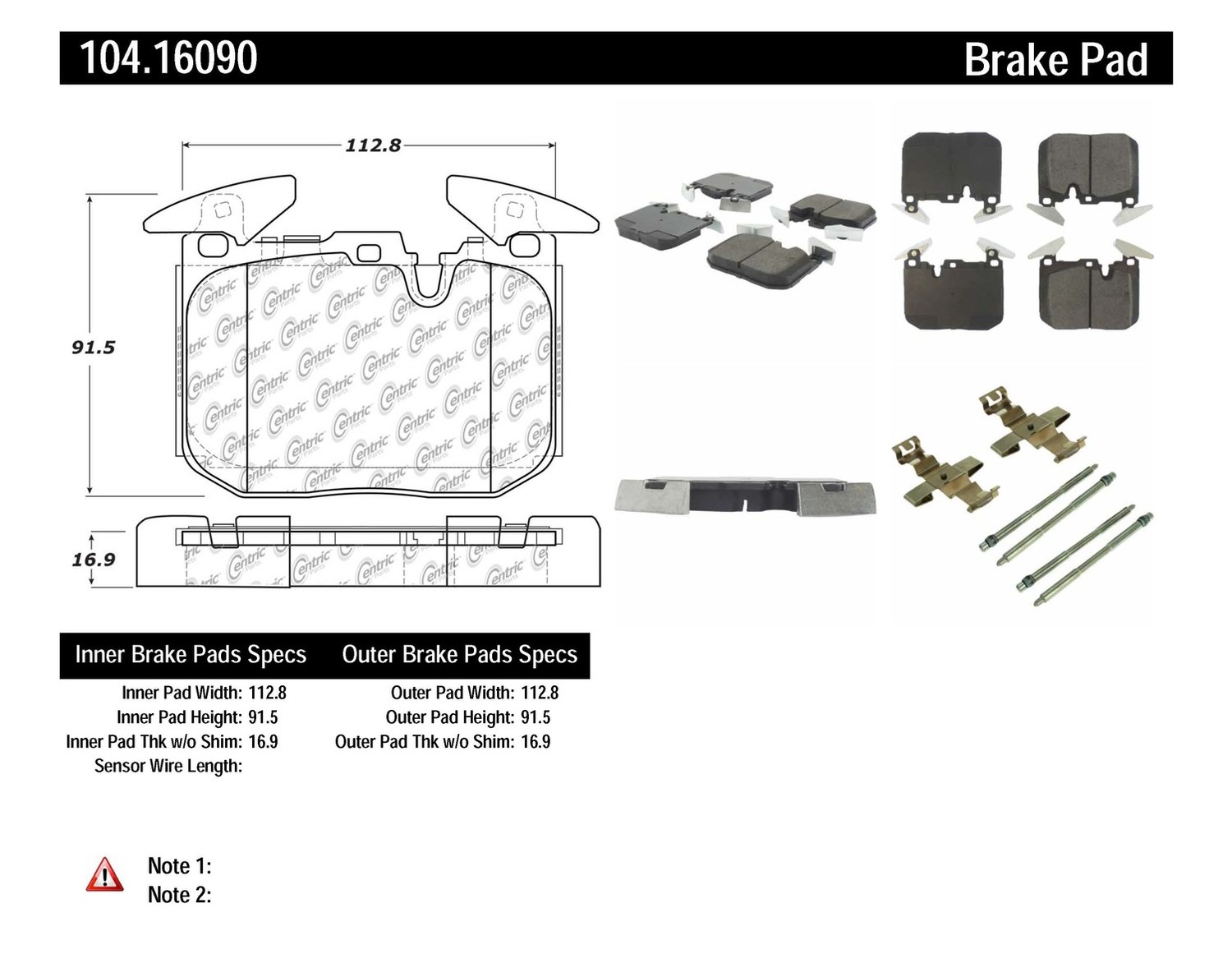 Foto de Pastilla de Freno de Disco Posi-Quiet Metallic w Shims & Hardware-Preferred para BMW Marca CENTRIC PARTS N�mero de Parte 104.16090