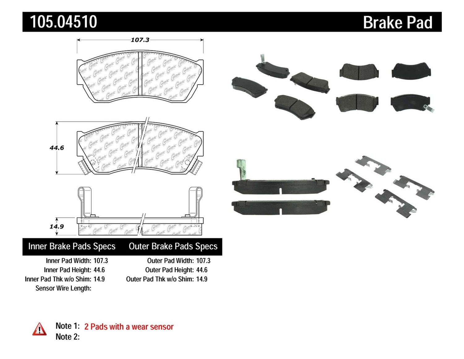 Foto de Pastillas de Freno Posi-Quiet Ceramic w Shims & Hardware para Geo Metro 1997 Marca CENTRIC PARTS N�mero de Parte 105.04510
