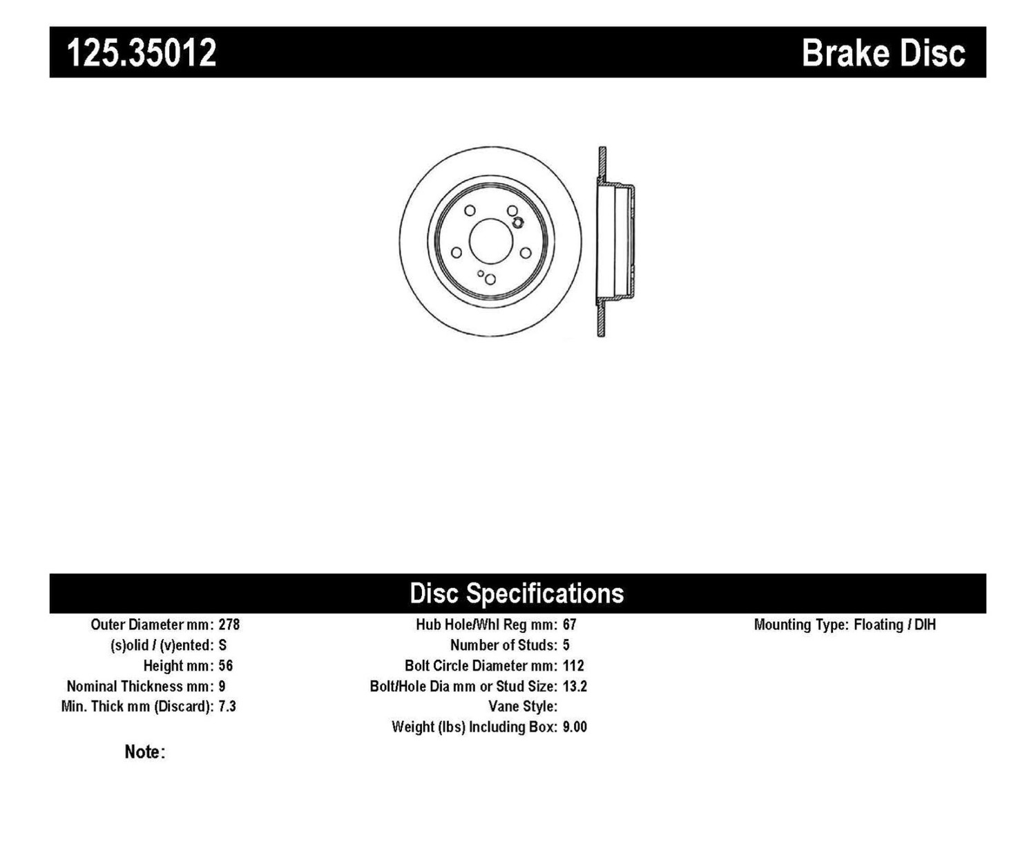 Foto de Rotor disco de freno High Carbon Alloy Disc-Preferred para Chrysler Mercedes-Benz Marca CENTRIC PARTS Nmero de Parte 125.35012