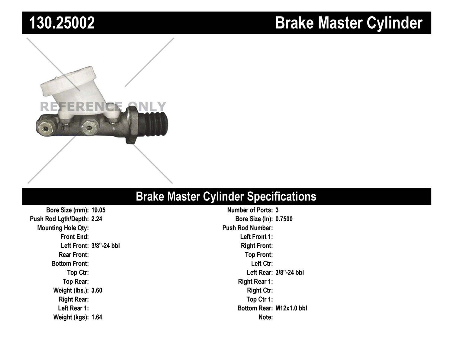 Foto de Cilindro Maestro de Freno Premium para MG Midget 1976 Marca CENTRIC PARTS Nmero de Parte 130.25002