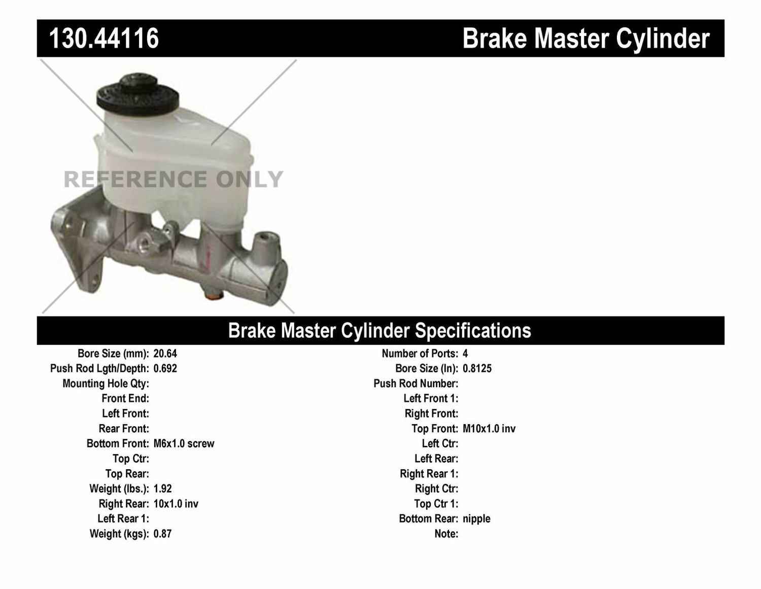 Foto de Cilindro Maestro de Freno Premium para Toyota Corolla 1995 1999 Marca CENTRIC PARTS Nmero de Parte 130.44116