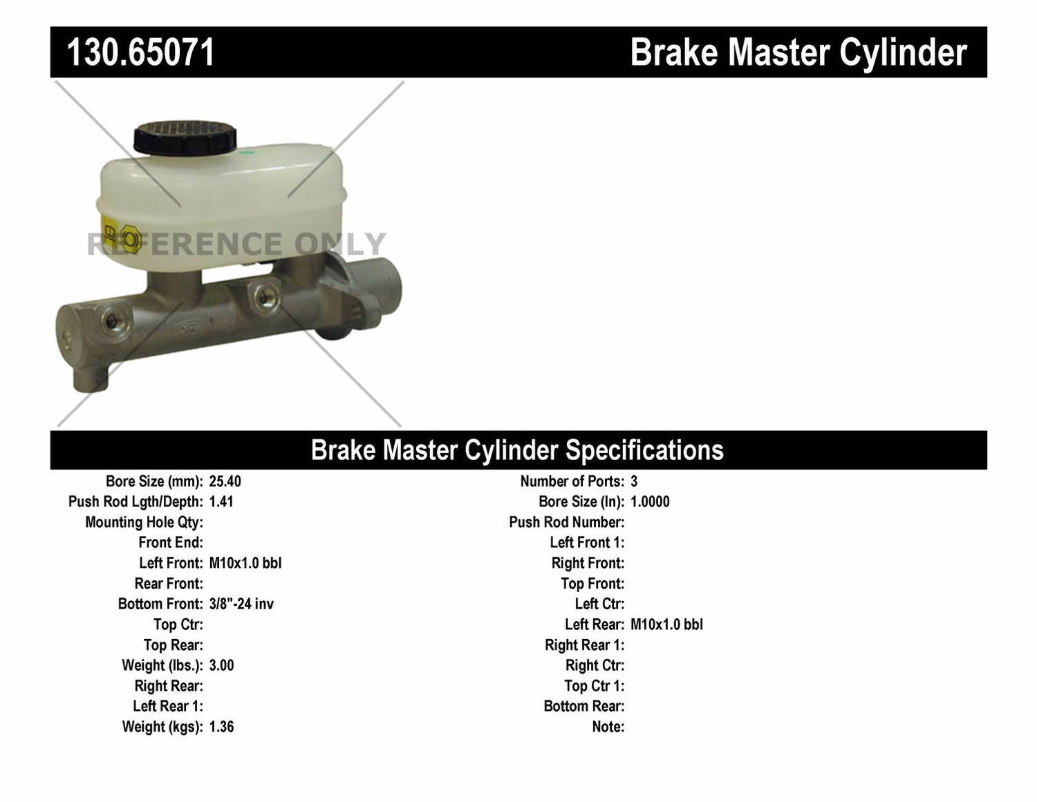 Foto de Cilindro Maestro de Freno Premium para Ford Windstar 2000 2001 2002 Marca CENTRIC PARTS Nmero de Parte 130.65071