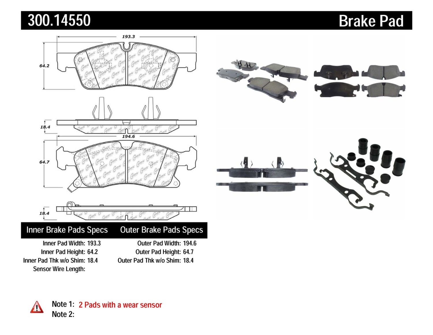 Foto de Pastilla de Freno de Disco Premium Semi-Met Pads w Shims para Jeep Grand Cherokee 2015 Marca CENTRIC PARTS Nmero de Parte 300.14550