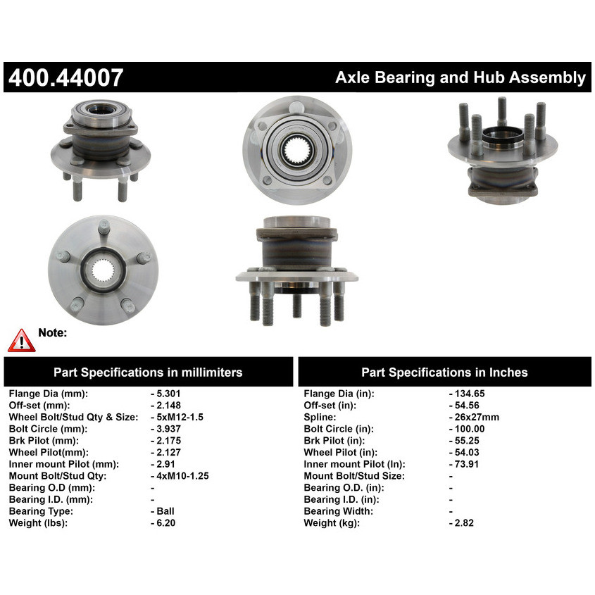 Foto de Conjunto de Cojinete y Cubo de Eje Premium & para Pontiac Vibe 2003 2004 2005 2006 Toyota Matrix 2003 2004 2005 2006 Marca CENTRIC PARTS Nmero de Parte 400.44007