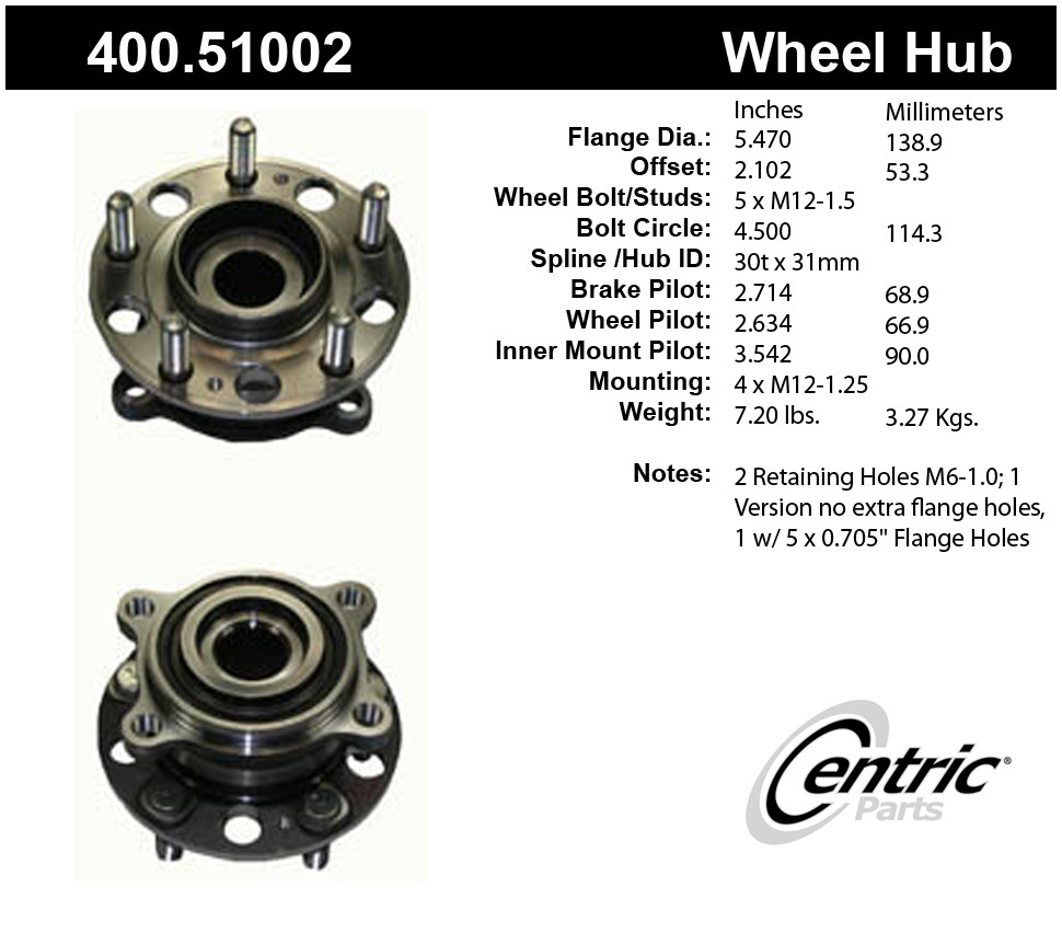 Foto de Conjunto de Cojinete y Cubo de Eje Premium & para Hyundai Genesis 2009 2010 Kia K900 2016 Marca CENTRIC PARTS Nmero de Parte 400.51002