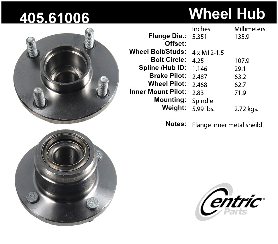 Foto de Conjunto de Cojinete de Rodamiento y Cubo Premium & para Ford Focus 2001 2002 2003 2004 2005 2006 2007 Marca CENTRIC PARTS N�mero de Parte 405.61006