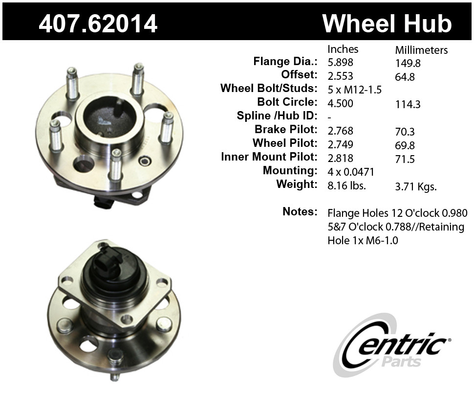 Foto de Conjunto de Cojinete de Rodamiento y Cubo Premium & para Buick Chevrolet Oldsmobile Pontiac Marca CENTRIC PARTS Nmero de Parte 407.62014