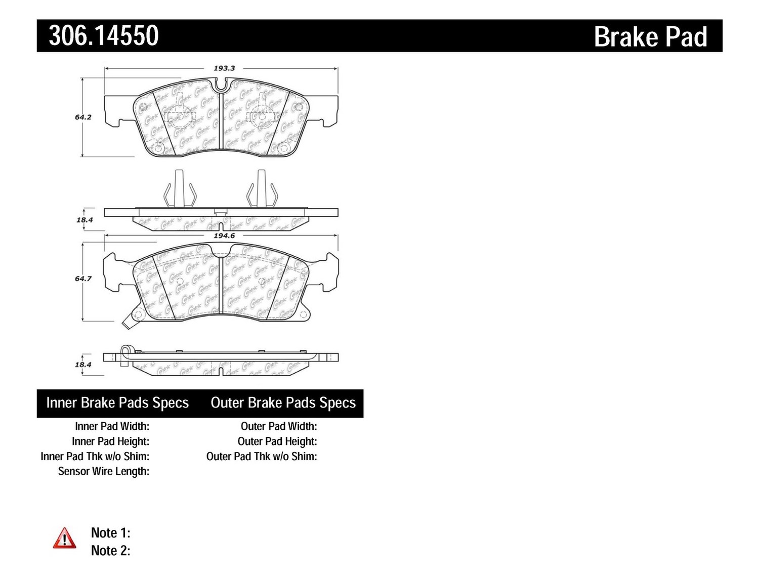 Foto de Pastilla de Freno de Disco Centric Fleet Performance Pads para Dodge Durango Jeep Grand Cherokee Mercedes-Benz ML350 Mercedes-Benz GL450 Mercedes-Benz GL350 Marca CENTRIC FLEET PERFORMANCE Parte #306.14550