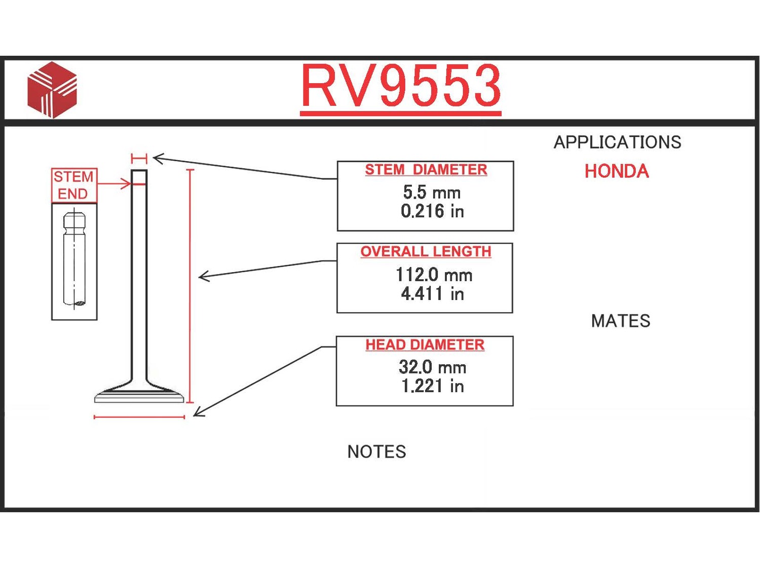 Foto de Vlvula de Admisin del motor para Honda Accord 1995 Marca ITM Nmero de Parte RV9553