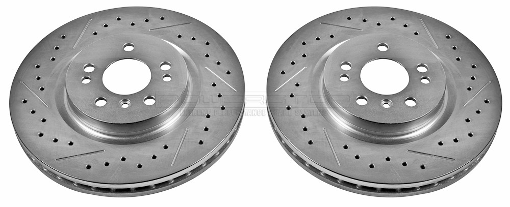 Foto de Conjunto de Rotor del Disco de Freno Extreme Performance Drilled & Slotted Rotors para Mercedes-Benz ML320 Mercedes-Benz ML350 Mercedes-Benz ML500 Mercedes-Benz R350 Mercedes-Benz R500 Mercedes-Benz R320 Mercedes-Benz GL320 Mercedes-Benz ML550 Marca POWER