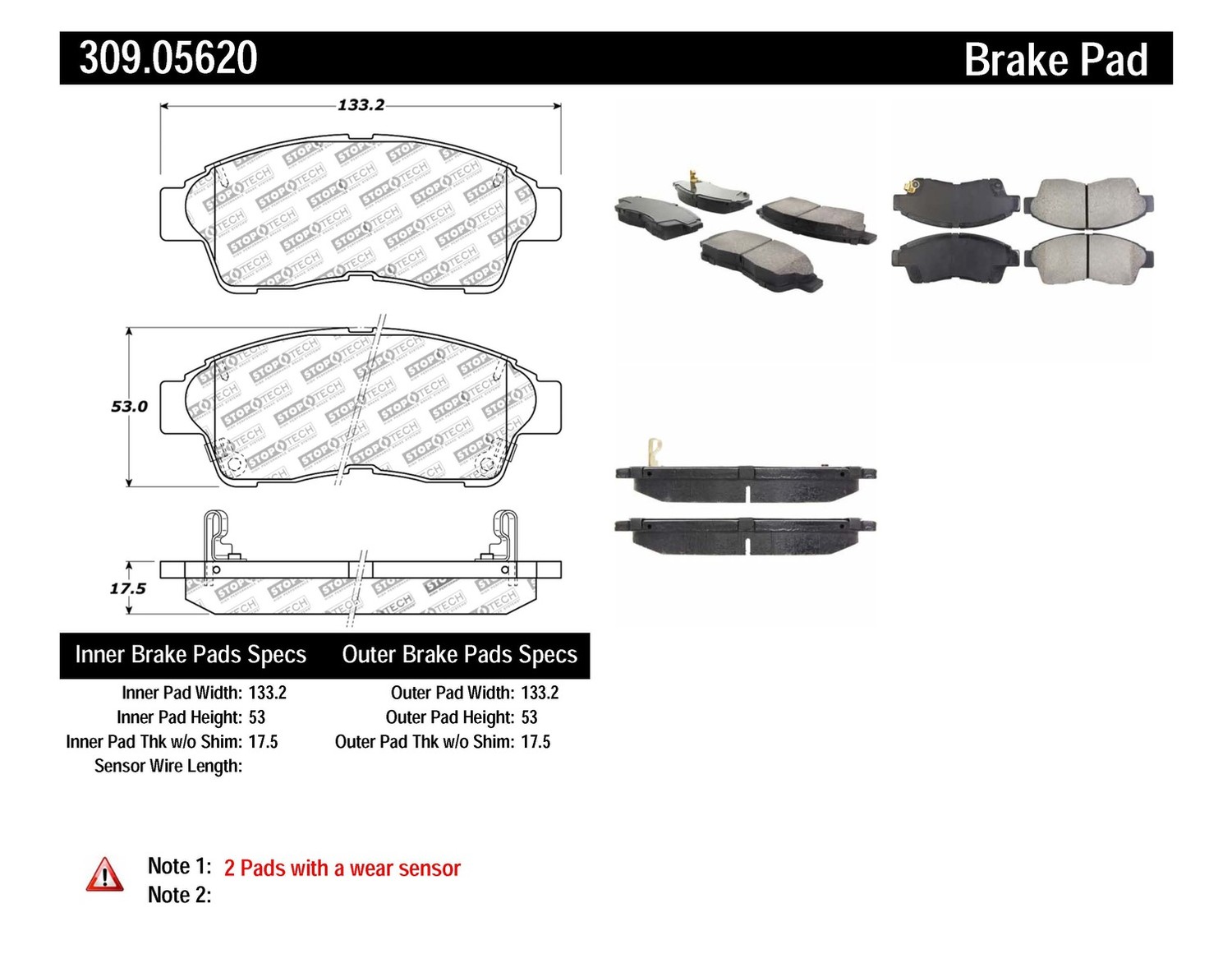 Foto de Pastilla de Freno de Disco StopTech Sport Pads para Toyota Camry Toyota Corolla Toyota RAV4 Marca STOPTECH Nmero de Parte 309.05620