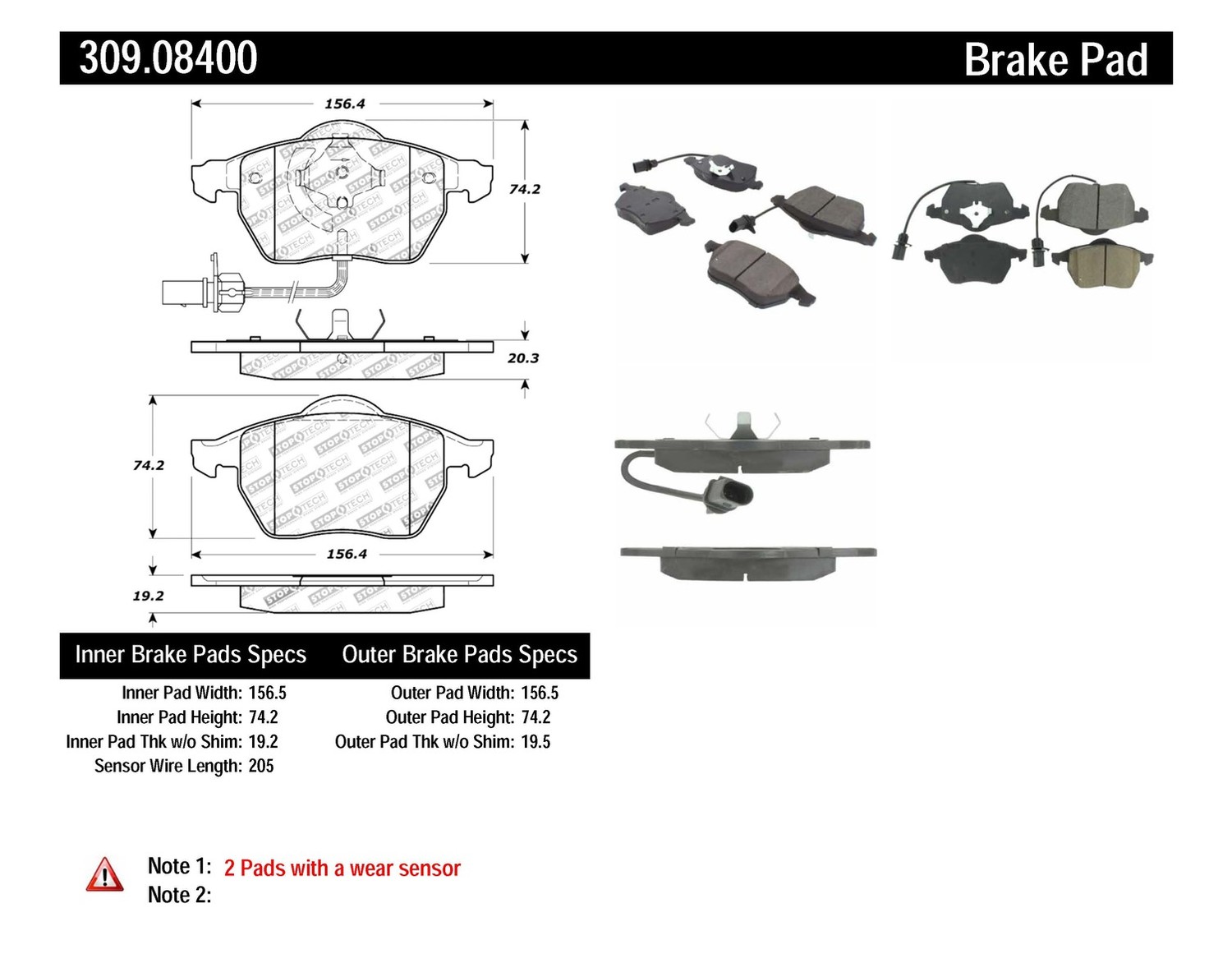 Foto de Pastilla de Freno de Disco StopTech Sport Pads para Audi A4 2000 2001 Volkswagen Passat 2001 Marca STOPTECH Nmero de Parte 309.08400