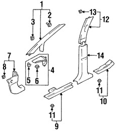 Foto de Juego de Molduras Pilar de Puerta Original para Suzuki Aerio 2002 2003 2004 2005 2006 2007 Marca SUZUKI Nmero de Parte 7622154G01P7Z