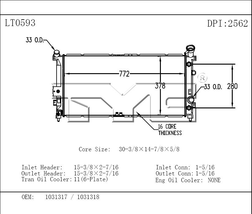 Foto de Montura del radiador para Chevrolet Uplander 2005 Marca TYC Nmero de Parte 2562